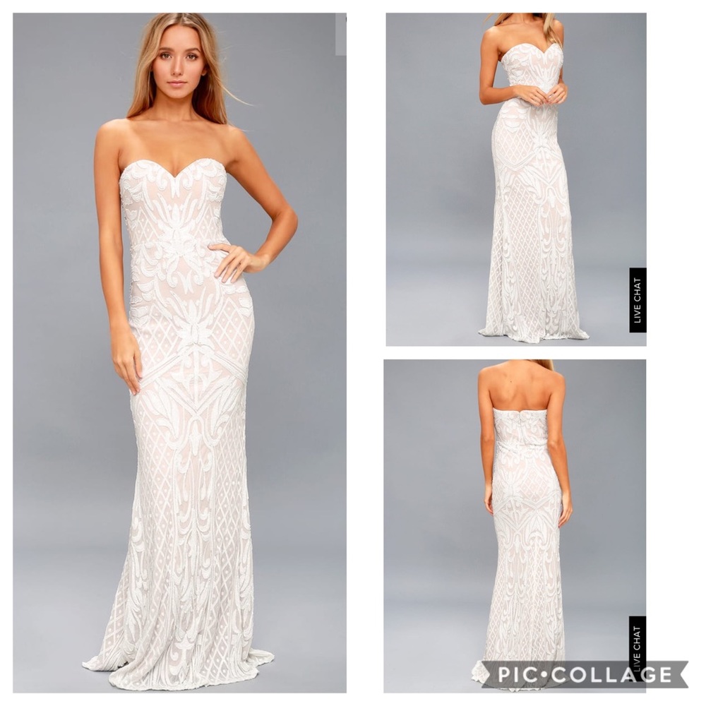 Lulus Olivia White Sequin Strapless Maxi Dress
